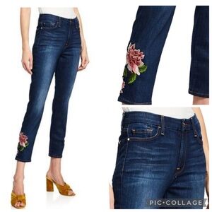Jen7 by 7 For All Mankind High Rise Ankle Skinny Embroidered Jeans